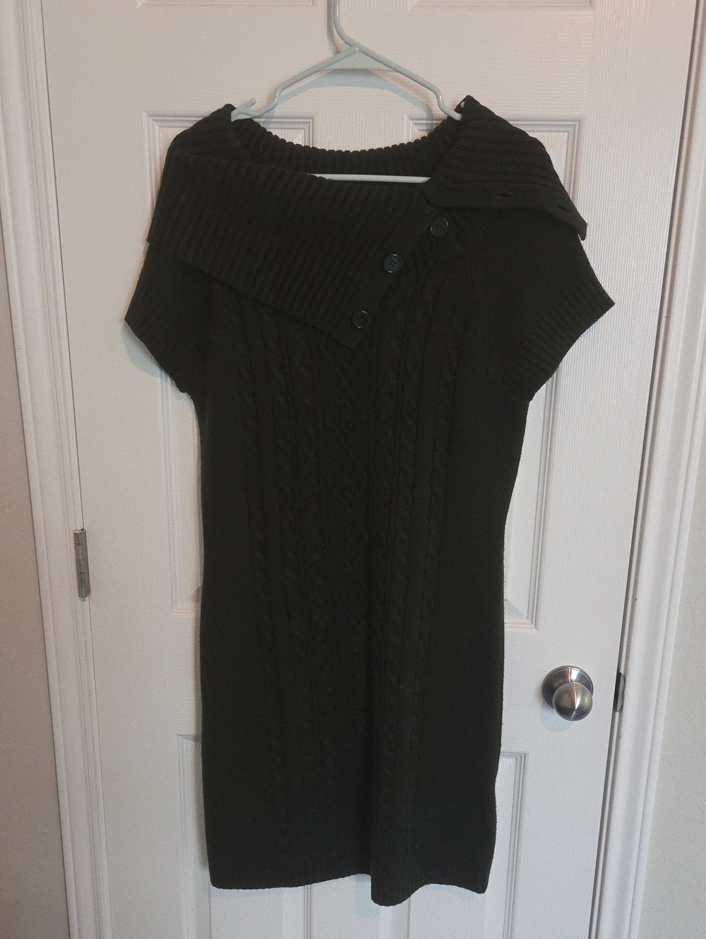 dressbarn Black Cable-Knit Short-Sleeve Turtleneck Sweater Dress